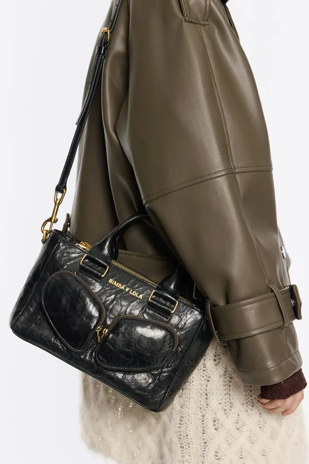 Medium Black Leather Pocket Tote Bag Black Women Bimba Y Lola Crossbody Bags Medium Black Leather Pocket Tote Bag Black Women Bimba Y Lola Crossbody Bags