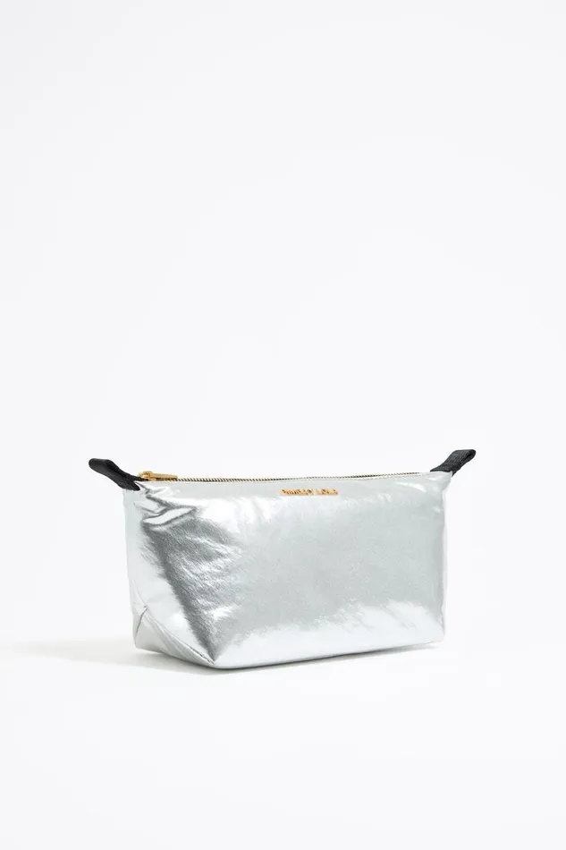 Medium Silver Metallic Fabric Trapezium Makeup Case Silver Women Bimba Y Lola Vanity Pouches Medium Silver Metallic Fabric Trapezium Makeup Case Silver Women Bimba Y Lola Vanity Pouches