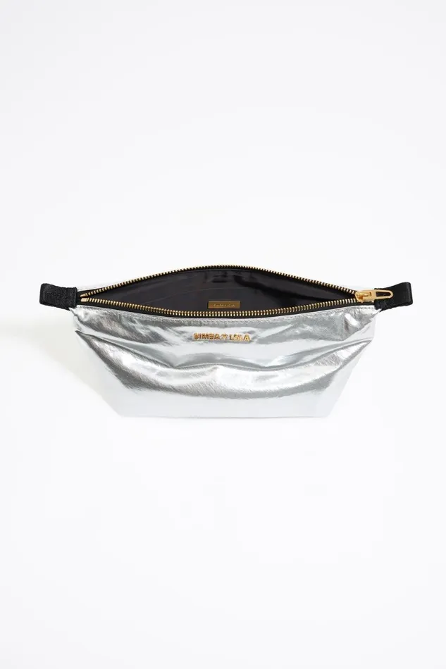 Medium Silver Metallic Fabric Trapezium Makeup Case Silver Women Bimba Y Lola Vanity Pouches Medium Silver Metallic Fabric Trapezium Makeup Case Silver Women Bimba Y Lola Vanity Pouches