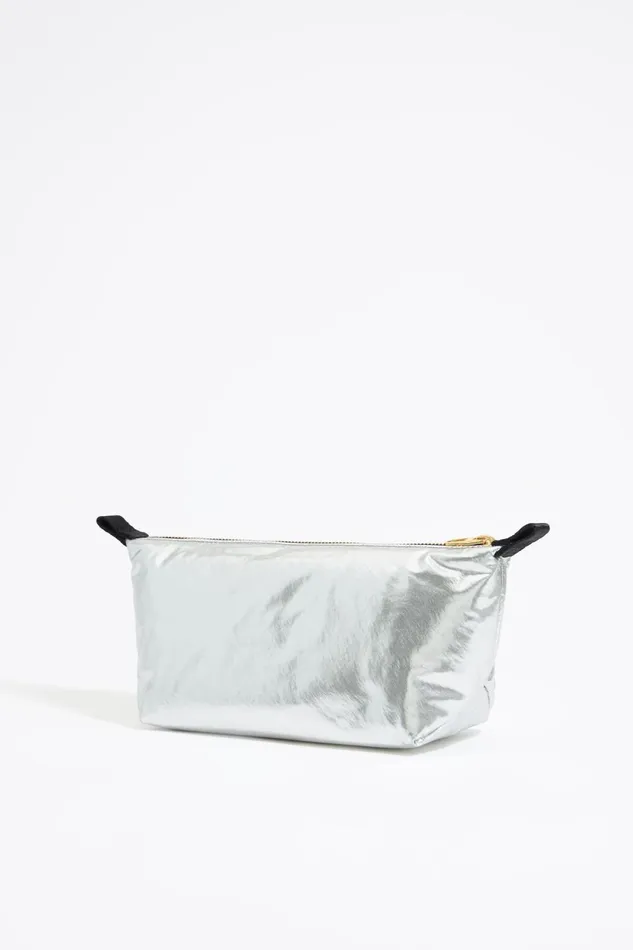 Medium Silver Metallic Fabric Trapezium Makeup Case Silver Women Bimba Y Lola Vanity Pouches Medium Silver Metallic Fabric Trapezium Makeup Case Silver Women Bimba Y Lola Vanity Pouches