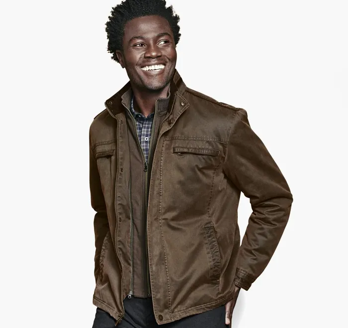 Men Antique Cotton Jacket Brown JohnstonandMurphy Coats Jackets and Vests