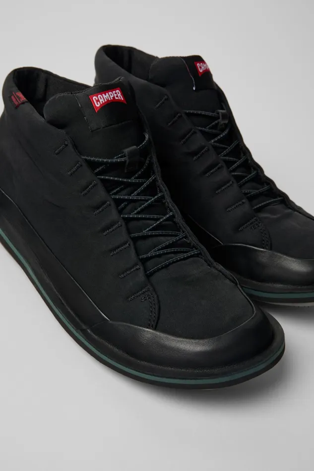 Men Beetle PrimaLoft Black Textile And Leather Ankle Boots Camper Ankle Boots
