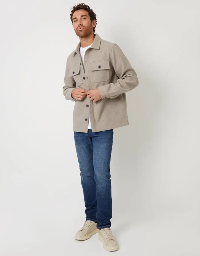 Men Beige Faux Wool Button Up Shacket Threadbare Shirts Men Beige Faux Wool Button Up Shacket Threadbare Shirts