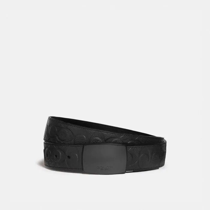 Men Belts Coach Plaque Buckle Cut To Size Reversible Belt 38 Mm Black