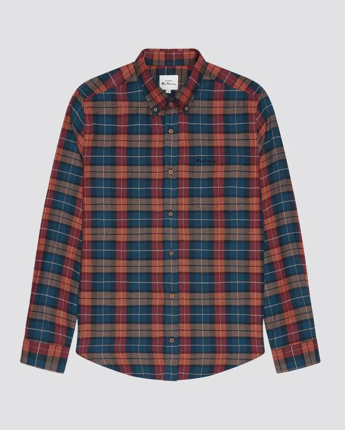Men Ben Sherman Heritage Check Shirts LongSleeve Striped Check Shirt 8211 Camel