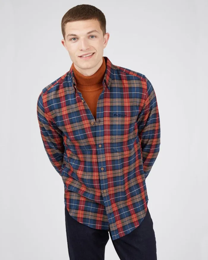 Men Ben Sherman Heritage Check Shirts LongSleeve Striped Check Shirt 8211 Camel