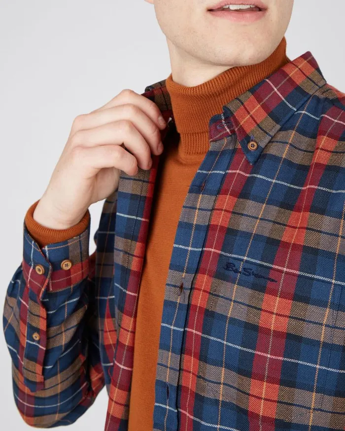 Men Ben Sherman Heritage Check Shirts LongSleeve Striped Check Shirt 8211 Camel