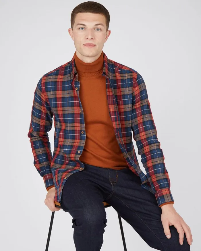 Men Ben Sherman Heritage Check Shirts LongSleeve Striped Check Shirt 8211 Camel