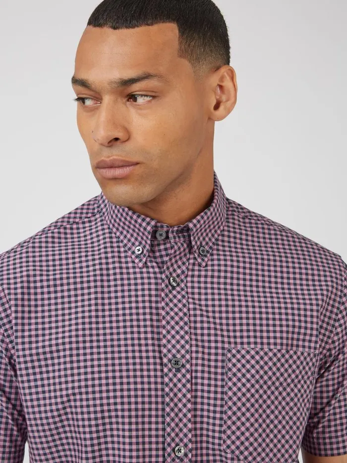 Men Ben Sherman Heritage Check Shirts Signature ShortSleeve Gingham Shirt 8211 Violet