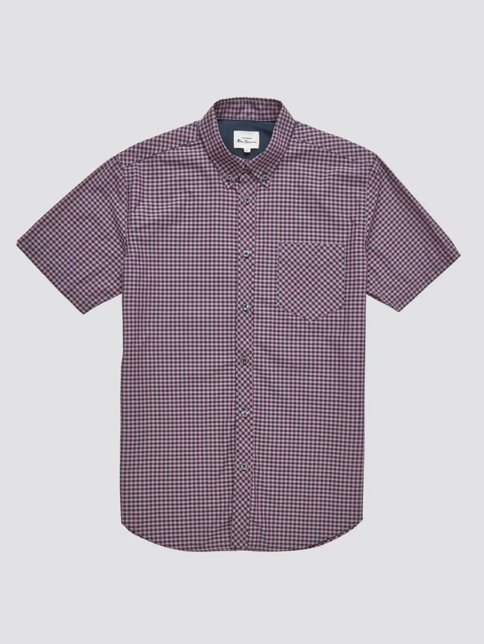 Men Ben Sherman Heritage Check Shirts Signature ShortSleeve Gingham Shirt 8211 Violet