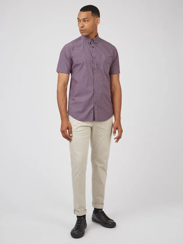 Men Ben Sherman Heritage Check Shirts Signature ShortSleeve Gingham Shirt 8211 Violet