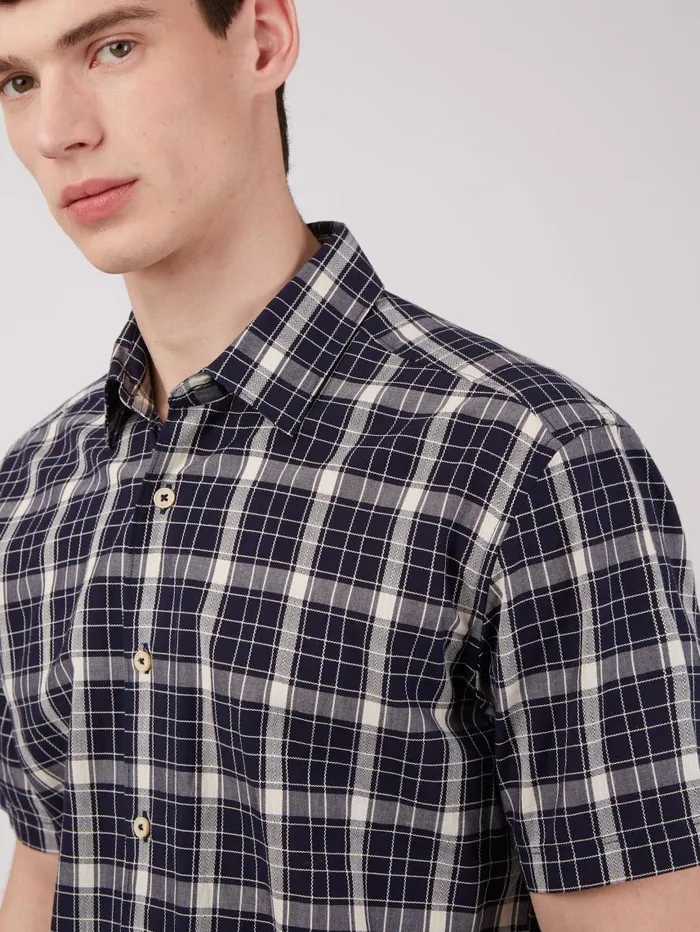 Men Ben Sherman Heritage Check Shirts Textured Check ShortSleeve Shirt