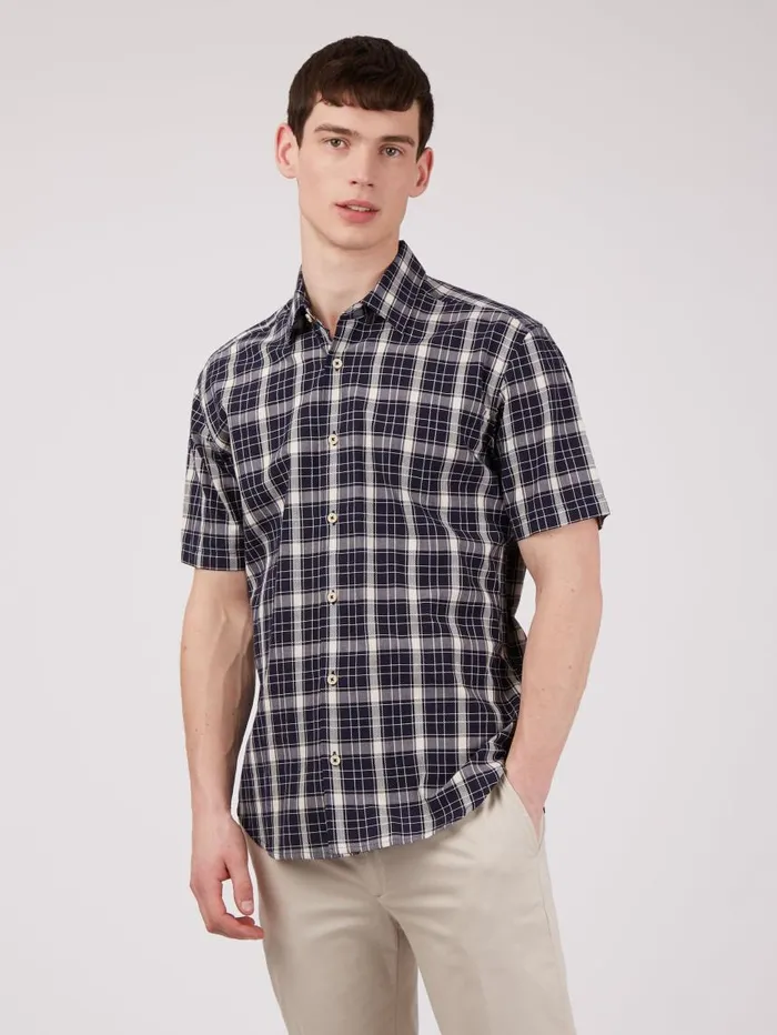 Men Ben Sherman Heritage Check Shirts Textured Check ShortSleeve Shirt
