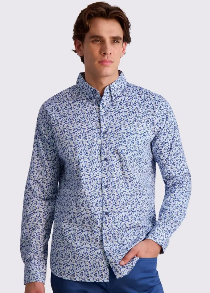 Men Ben Sherman Long Sleeve Shirts Floral Print LongSleeve Shirt 8211 Blue
