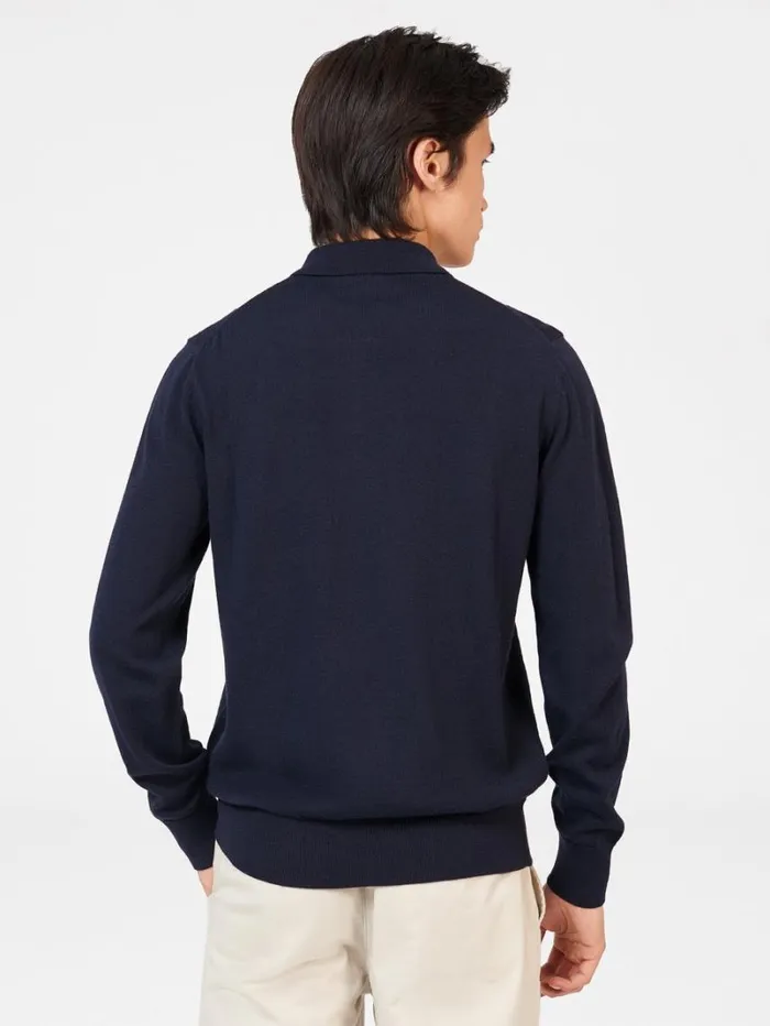 Men Ben Sherman Mod Knit Polos Block Stripe Merino Knit Polo 8211 Dark Navy