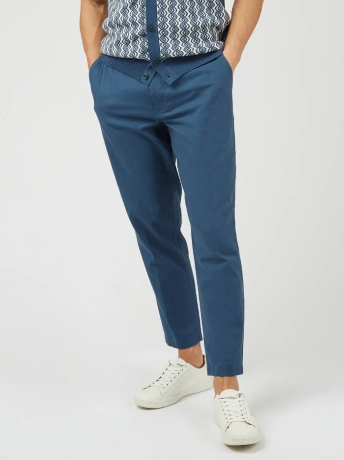 Men Ben Sherman Pants and Chinos Signature Slim Taper Linen Trousers 8211 Blue
