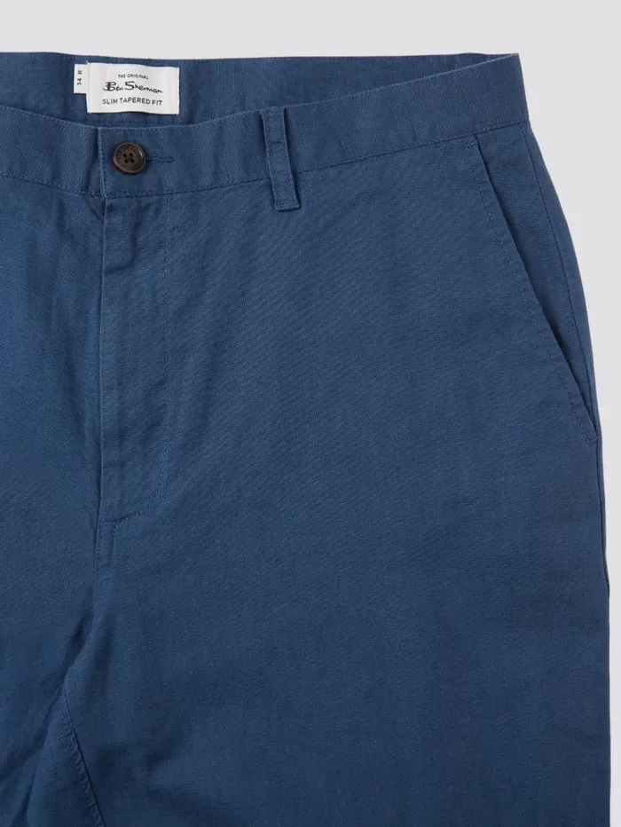 Men Ben Sherman Pants and Chinos Signature Slim Taper Linen Trousers 8211 Blue