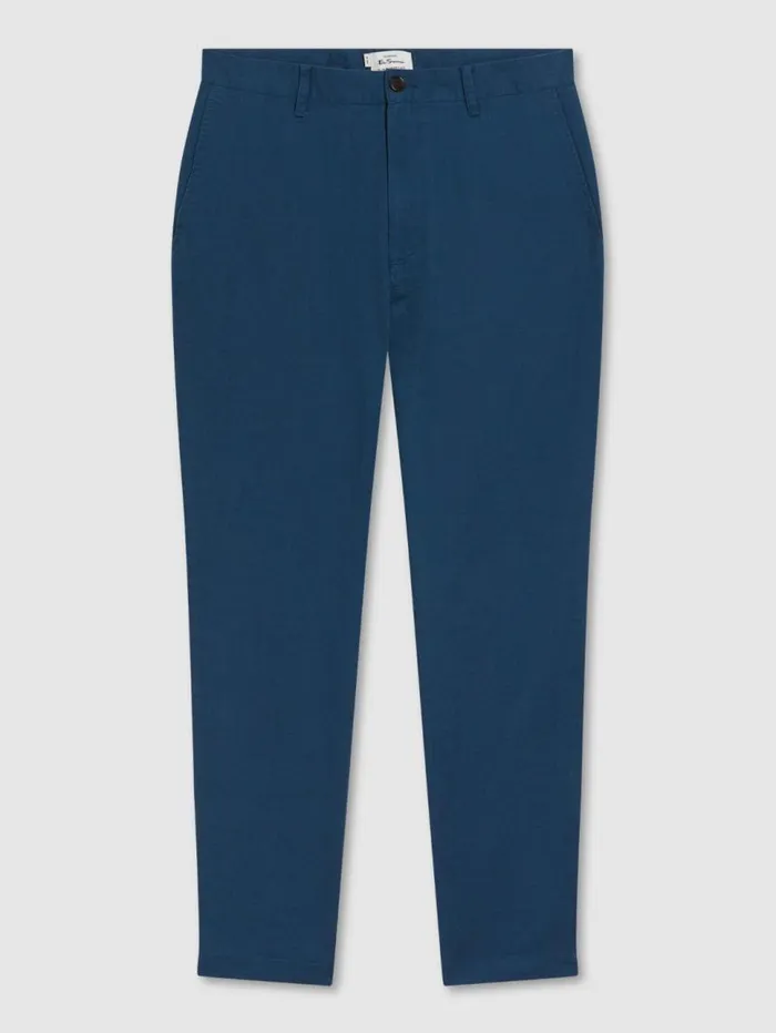 Men Ben Sherman Pants and Chinos Signature Slim Taper Linen Trousers 8211 Blue