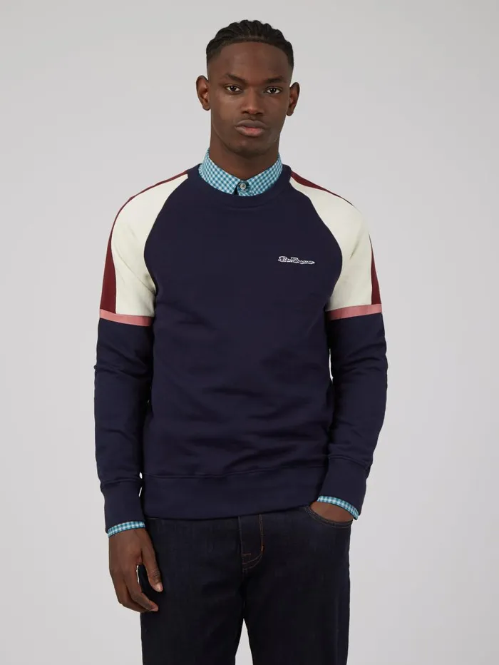 Men Ben Sherman Sweatshirts and Hoodies Color Block Crewneck Sweatshirt 8211 Marine