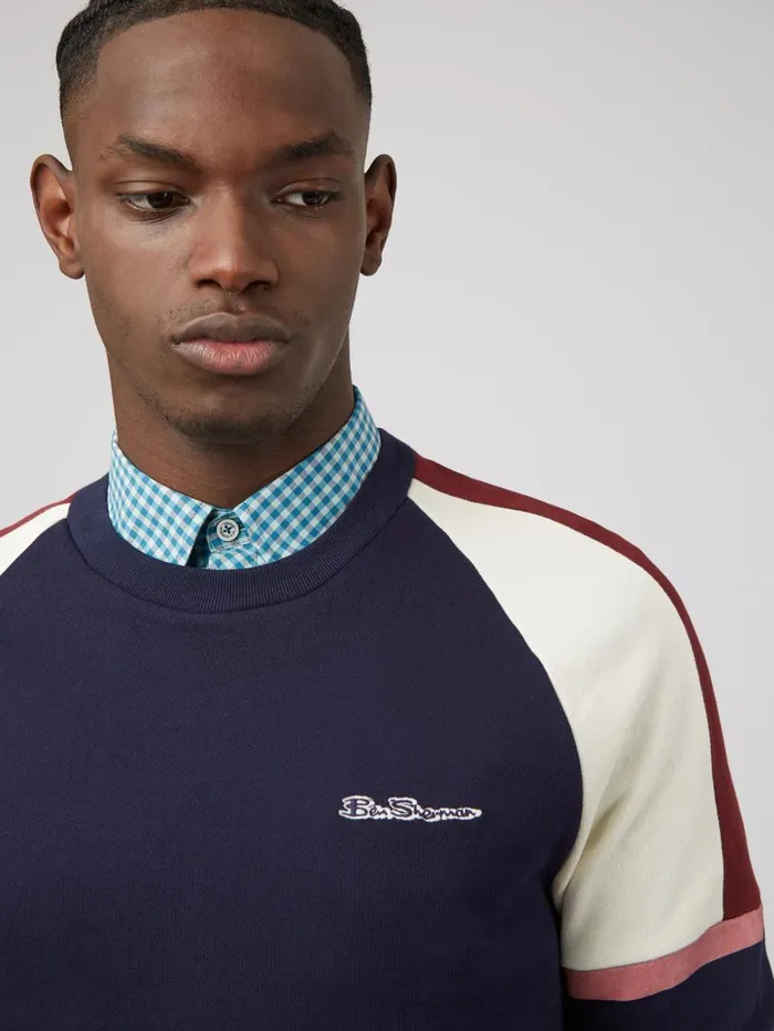 Men Ben Sherman Sweatshirts and Hoodies Color Block Crewneck Sweatshirt 8211 Marine