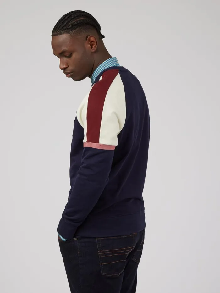 Men Ben Sherman Sweatshirts and Hoodies Color Block Crewneck Sweatshirt 8211 Marine