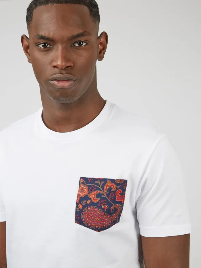 Men Ben Sherman TShirts and Graphic Tees Organic Jersey Paisley Pocket Graphic Tee 8211 White Men Ben Sherman TShirts and Graphic Tees Organic Jersey Paisley Pocket Graphic Tee 8211 White