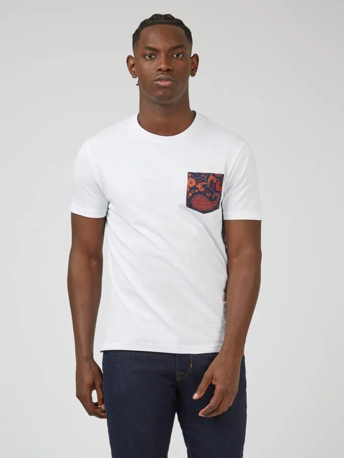 Men Ben Sherman TShirts and Graphic Tees Organic Jersey Paisley Pocket Graphic Tee 8211 White