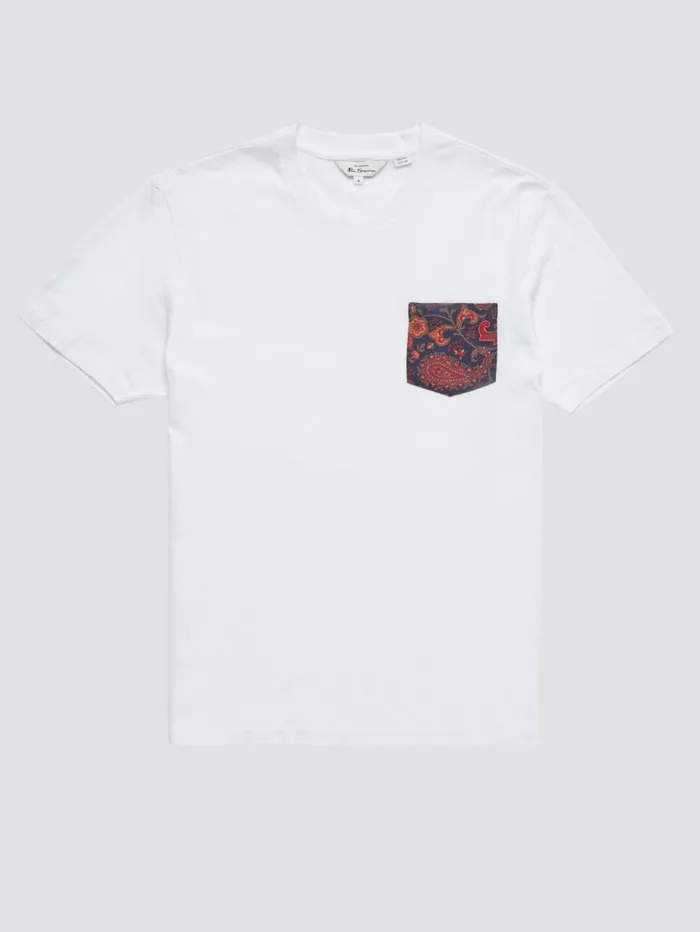 Men Ben Sherman TShirts and Graphic Tees Organic Jersey Paisley Pocket Graphic Tee 8211 White