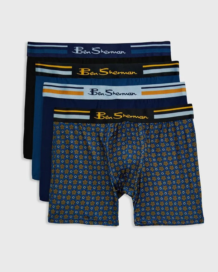 Men Ben Sherman Underwear 4Pack Microfiber Boxers 8211 FloralBlueBlack
