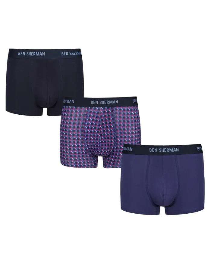 Men Ben Sherman Underwear Hunter 3Pack Fitted NoFly BoxerBriefs 8211 BluePrintNavy