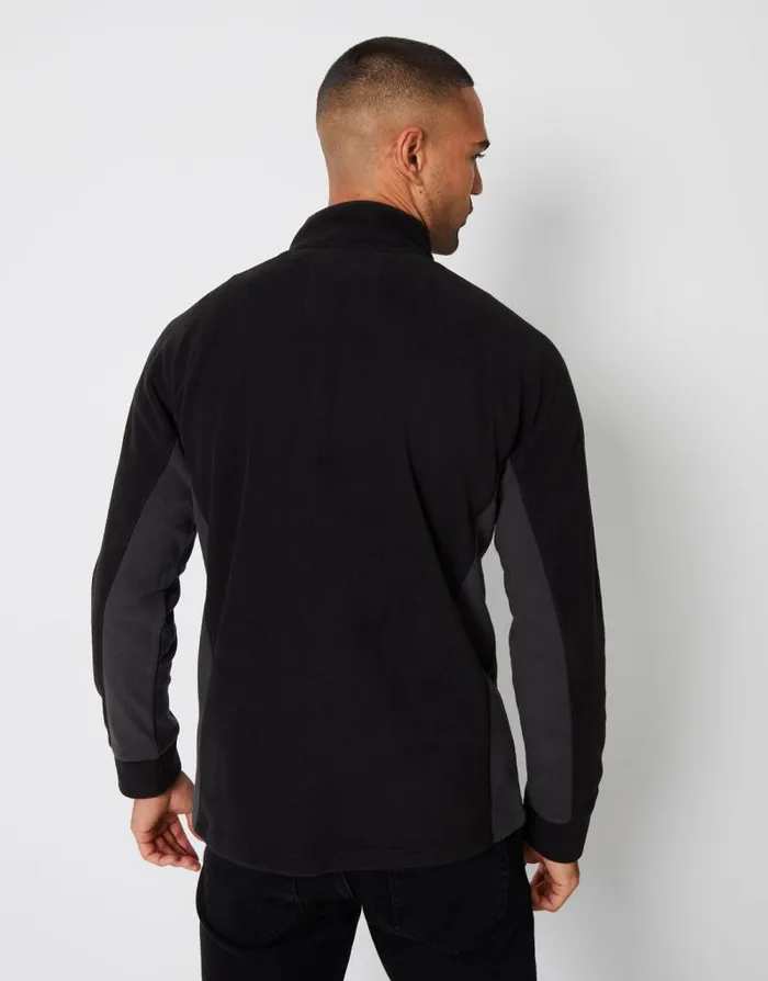 Men Black Contrast Side Panel Quarter Zip Fleece Threadbare Quarter Zips Men Black Contrast Side Panel Quarter Zip Fleece Threadbare Quarter Zips