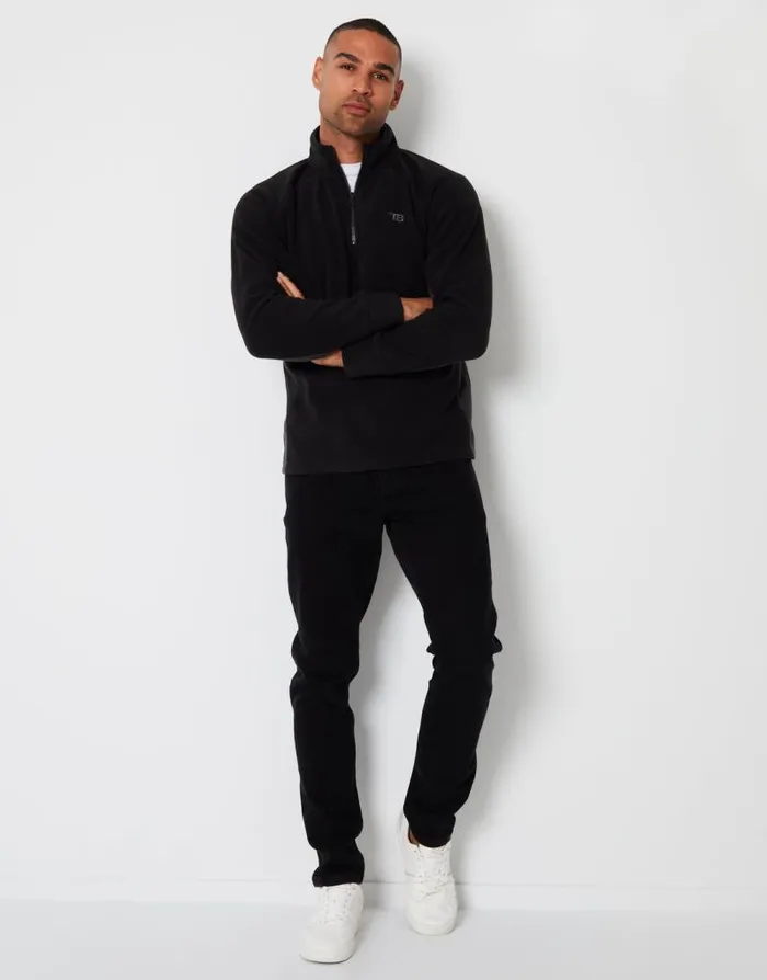 Men Black Contrast Side Panel Quarter Zip Fleece Threadbare Quarter Zips Men Black Contrast Side Panel Quarter Zip Fleece Threadbare Quarter Zips