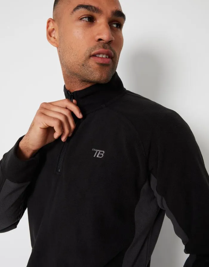 Men Black Contrast Side Panel Quarter Zip Fleece Threadbare Quarter Zips Men Black Contrast Side Panel Quarter Zip Fleece Threadbare Quarter Zips
