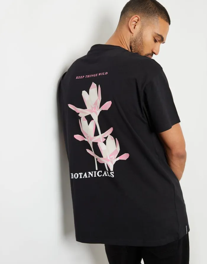 Men Black Floral Graphic Print Oversized TShirt Threadbare TShirts
