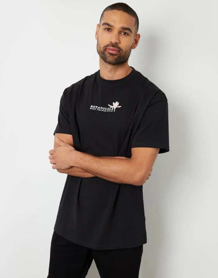Men Black Floral Graphic Print Oversized TShirt Threadbare TShirts Men Black Floral Graphic Print Oversized TShirt Threadbare TShirts