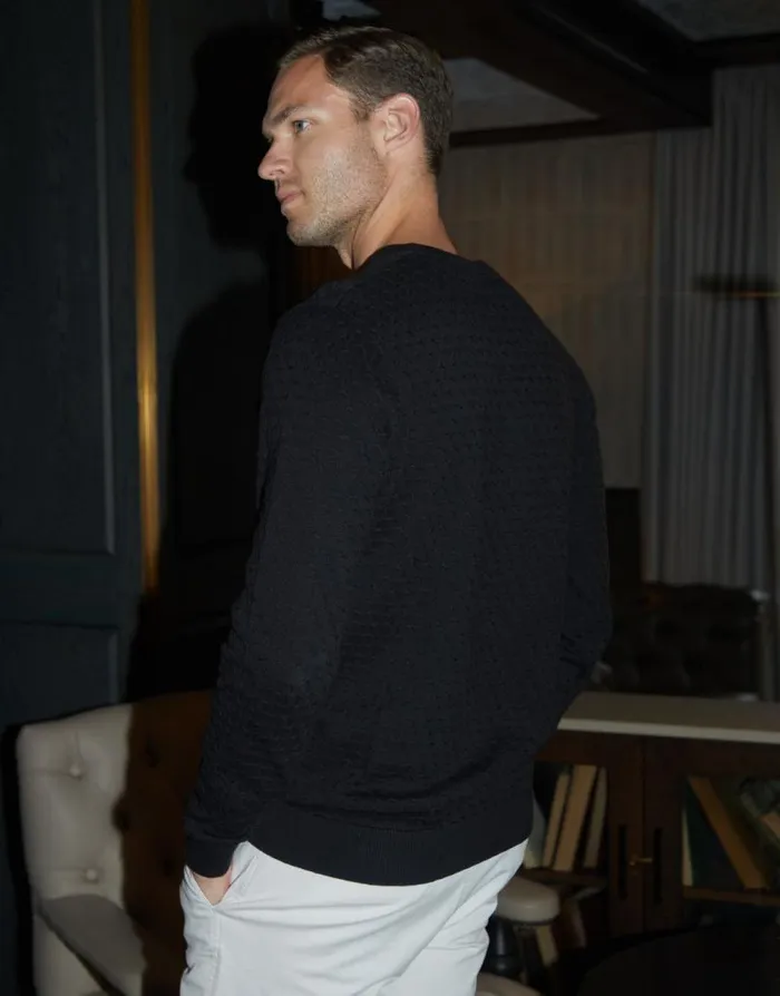 Men Black Mini Cable Knit Crew Neck Jumper Threadbare Jumpers Men Black Mini Cable Knit Crew Neck Jumper Threadbare Jumpers