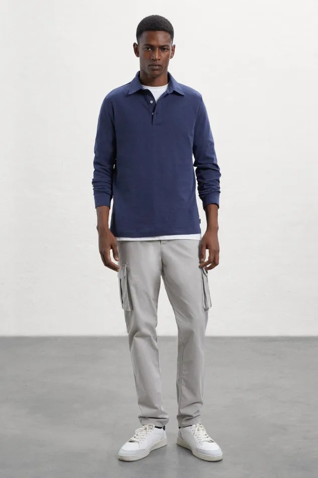 Men Blue Nico LongSleeved Polo Shirt Ecoalf Polos