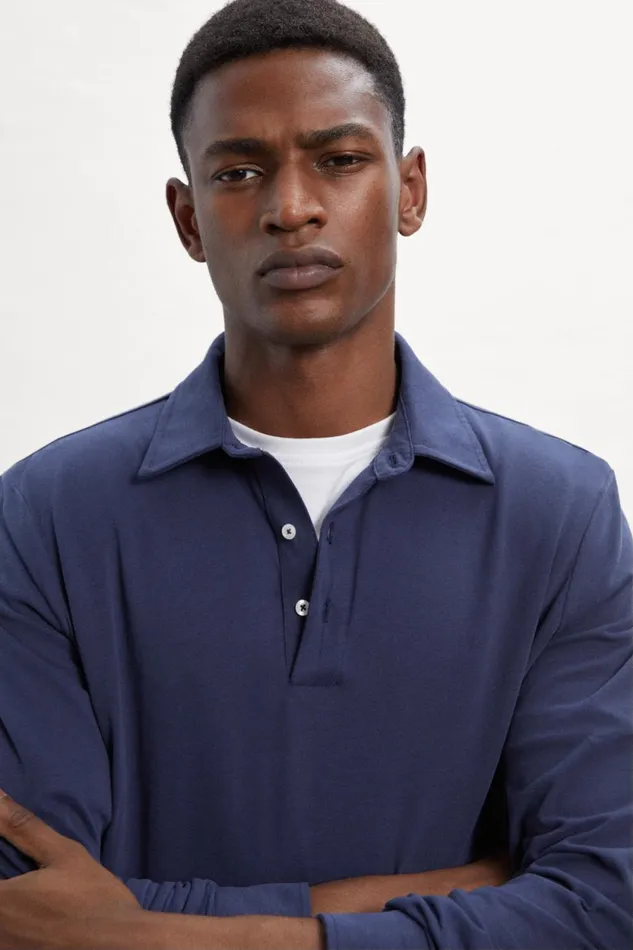 Men Blue Nico LongSleeved Polo Shirt Ecoalf Polos