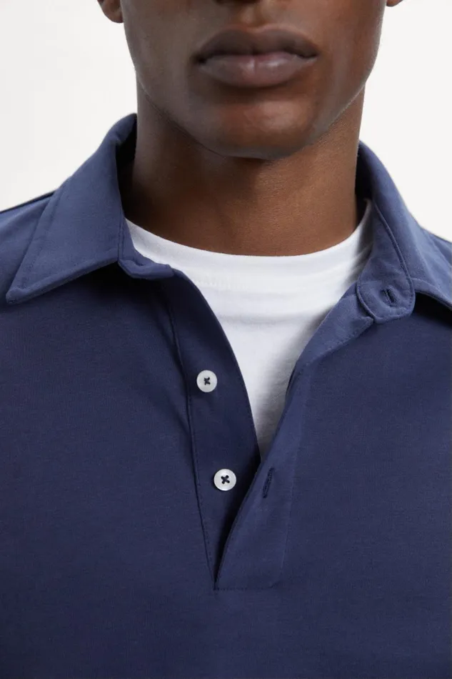 Men Blue Nico LongSleeved Polo Shirt Ecoalf Polos