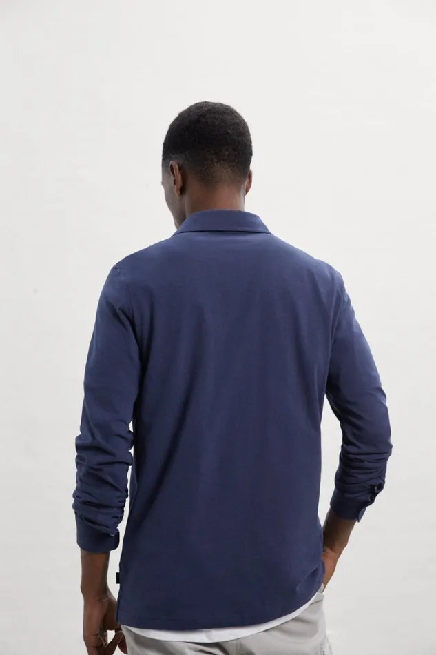 Men Blue Nico LongSleeved Polo Shirt Ecoalf Polos