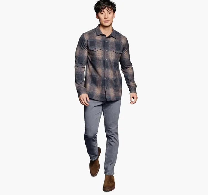 Men Brushed ButtonFront Knit Brown Boxed Plaid JohnstonandMurphy Shirts Men Brushed ButtonFront Knit Brown Boxed Plaid JohnstonandMurphy Shirts