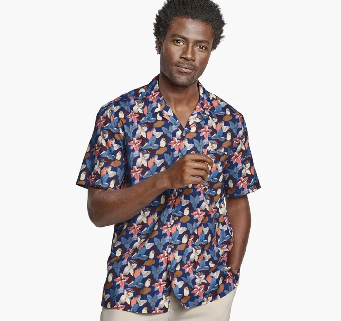Men Camp Shirt Navy Abstract Floral JohnstonandMurphy ShortSleeve Shirts Men Camp Shirt Navy Abstract Floral JohnstonandMurphy ShortSleeve Shirts