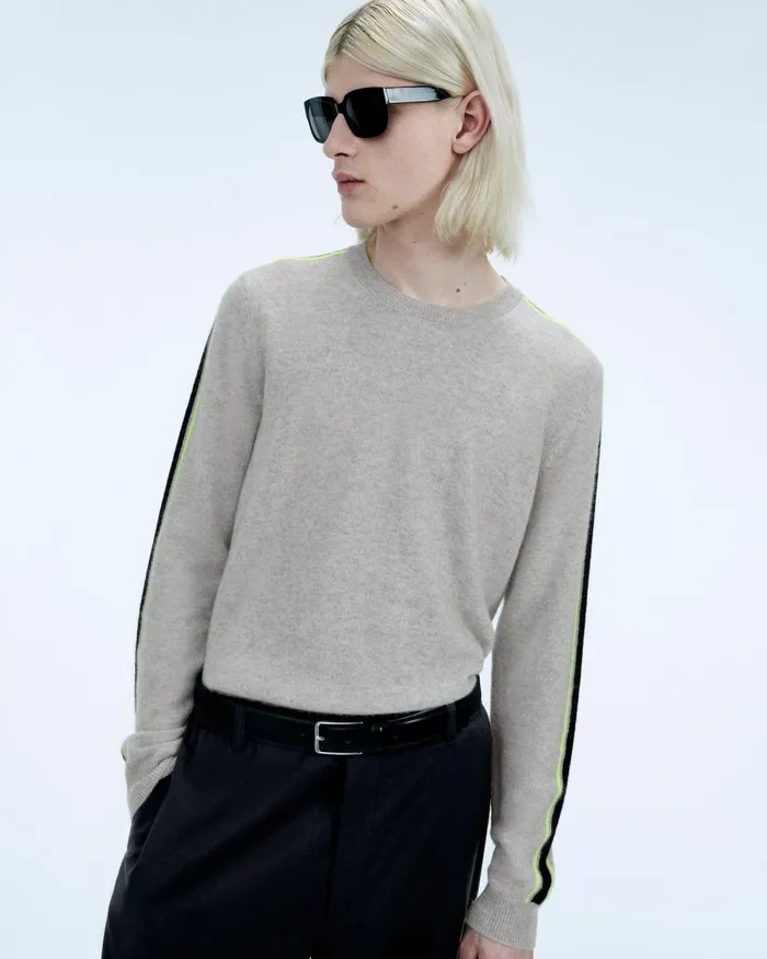 Men Cashmere Sweaters From Future Striped Crewneck Sweater Light Heather Gray