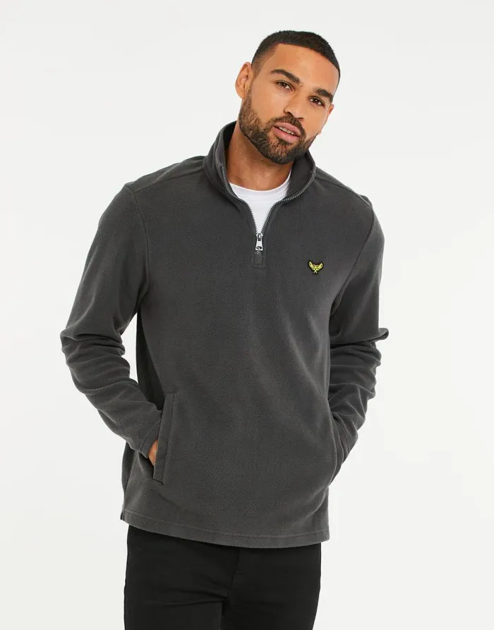 Men Charcoal Quarter Zip Fleece Sweatshirt Threadbare Sweatshirts