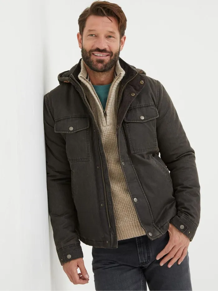 Men Coats and Jackets Fat Face Brown Hooded Jacket