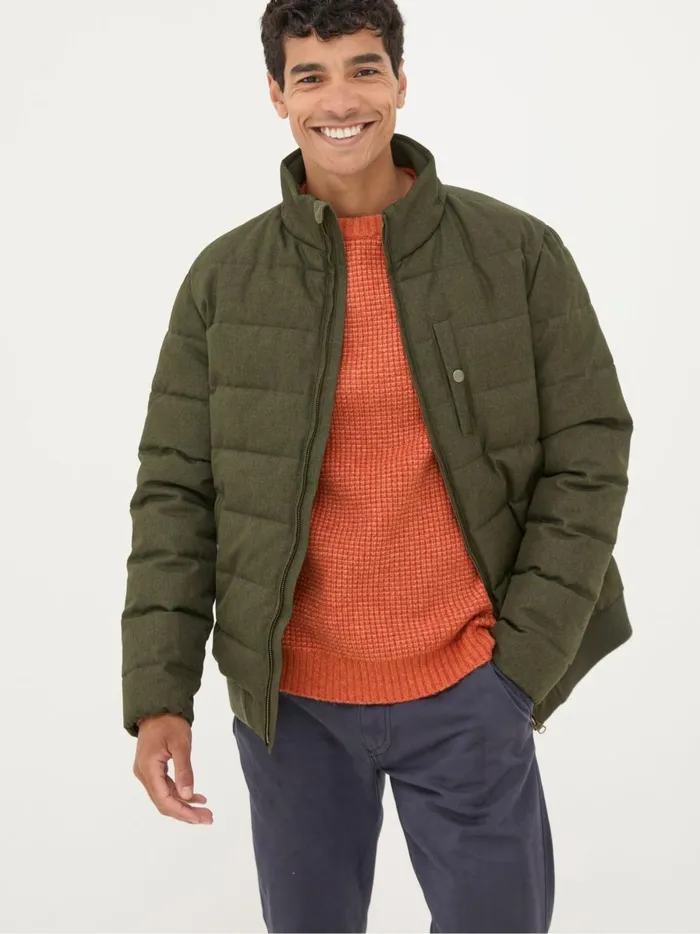Men Coats and Jackets Fat Face Exmouth Khaki Green Quilted Jacket