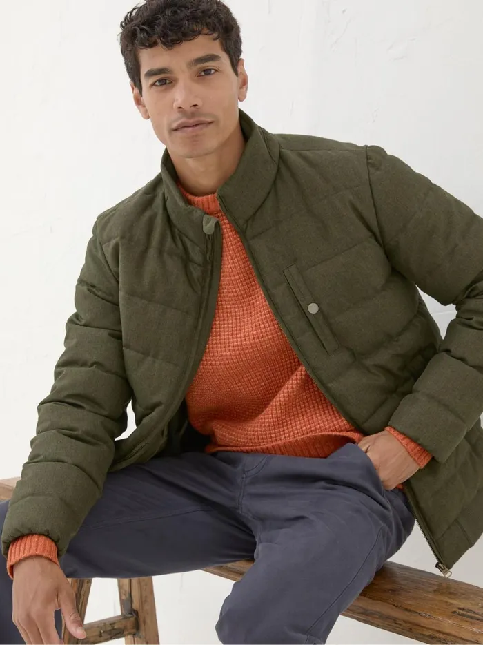 Men Coats and Jackets Fat Face Exmouth Khaki Green Quilted Jacket