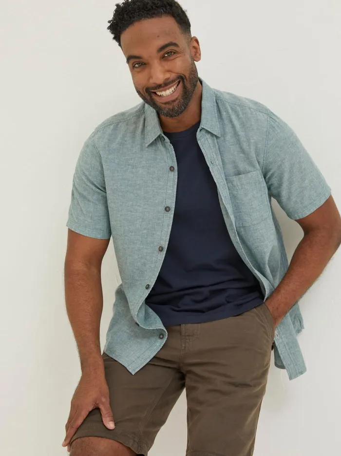 Men Coats and Jackets Fat Face Green Bugle Linen Cotton Shirt