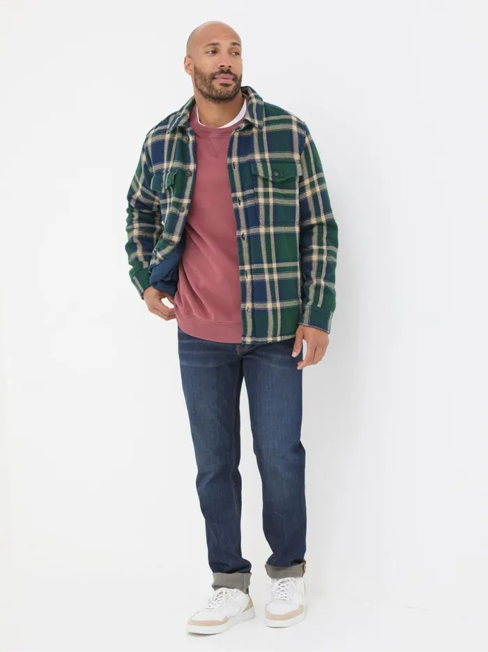 Men Coats and Jackets Fat Face Ryton Dark Green Check Overshirt