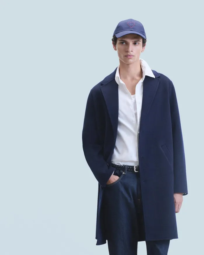 Men Coats and Jackets From Future Outerwear Long Double Face Coat Navy